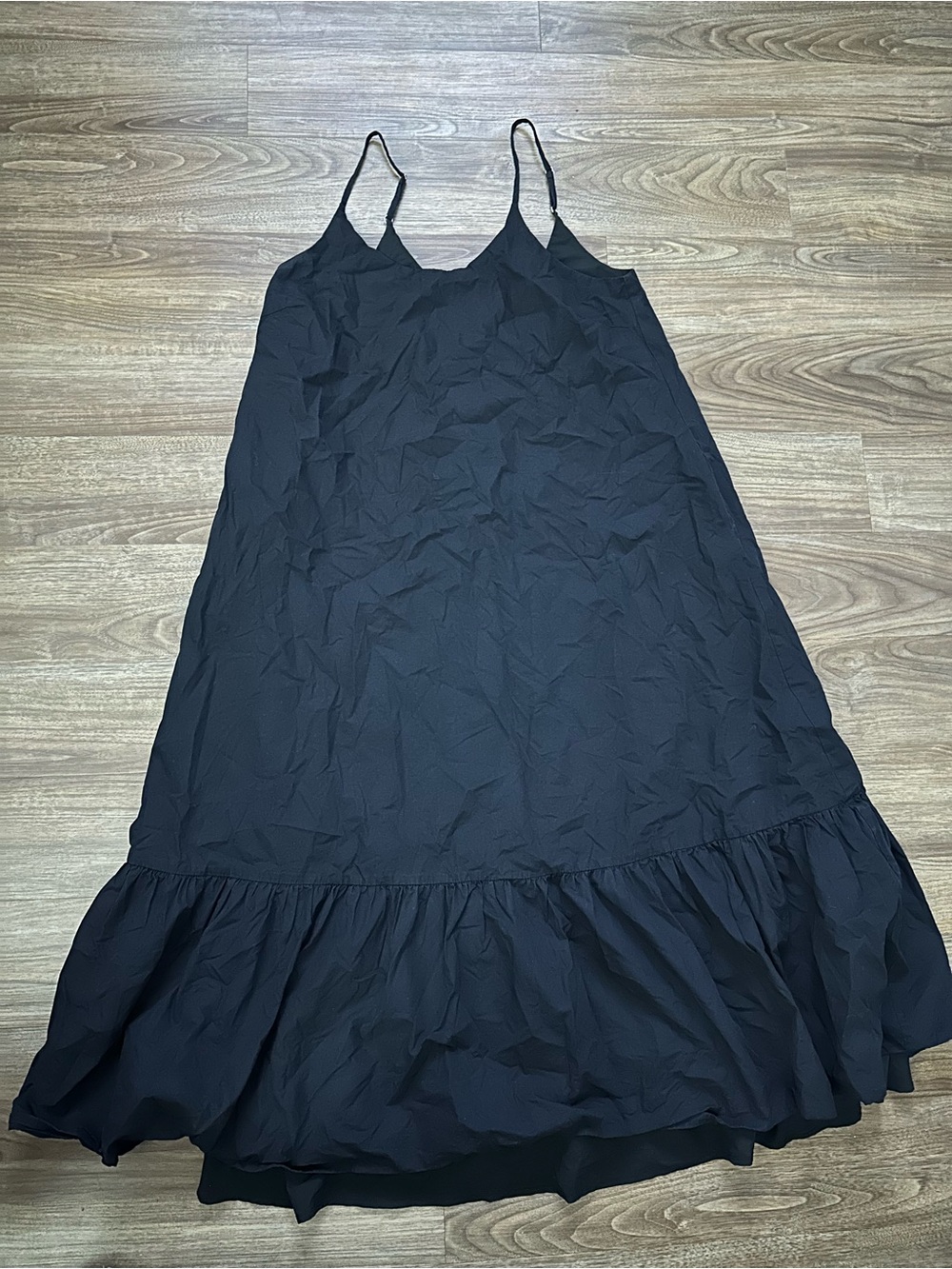 Elegant Black Spaghetti-Strap Midi Dress with Ruffle Hem
